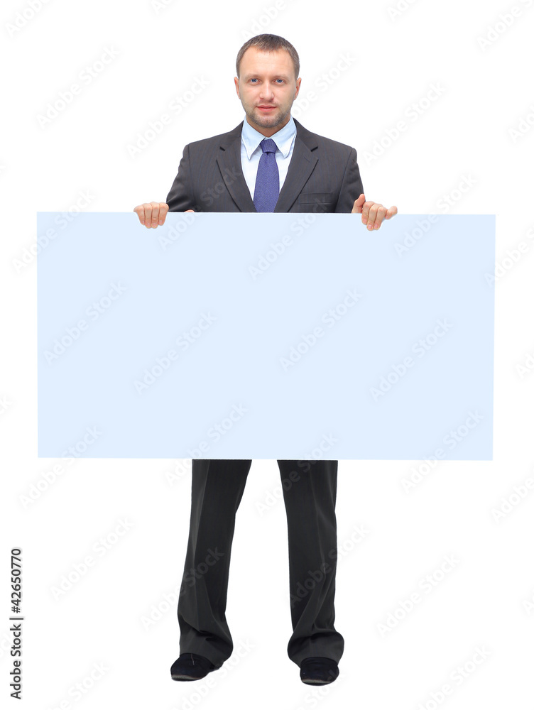 business man showing blank signboard business man showing blank signboard