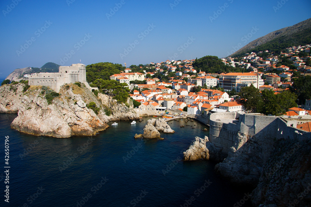 Panorama of Dubrovnik in Croatia at sunrise, travel background Panorama of Dubrovnik in Croatia at sunrise, travel background