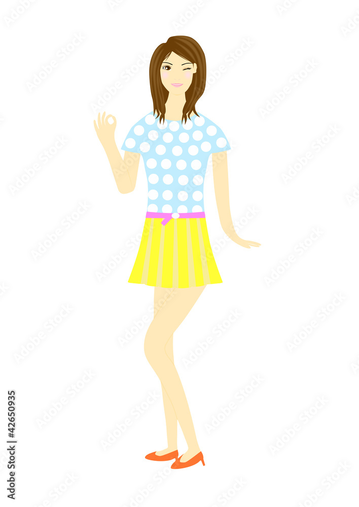 OKサインをする女性のイラスト OKサインをする女性のイラスト