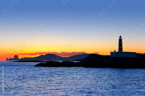 Ibiza island sunset Freus lighthouse and Es Vedra