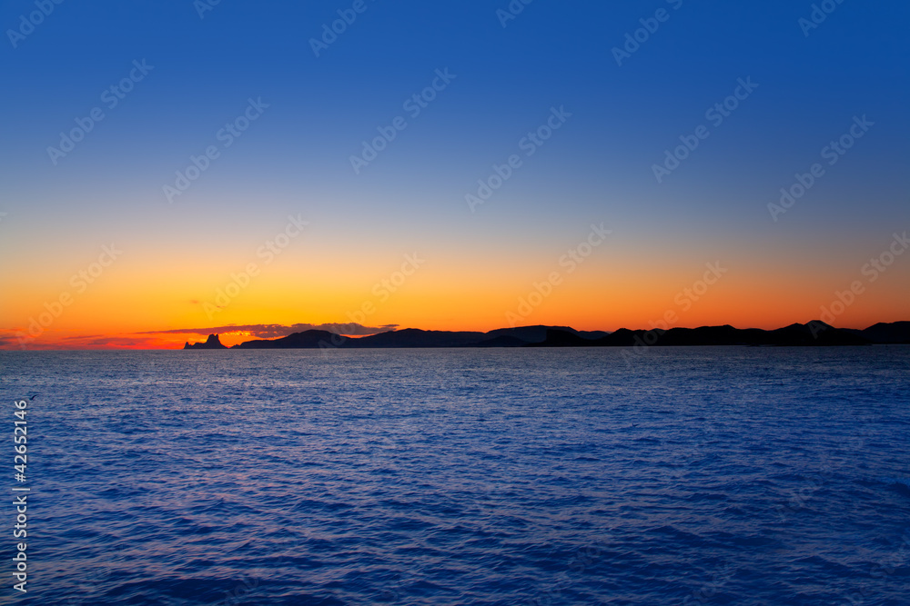 Ibiza island sunset with Es Vedra in background