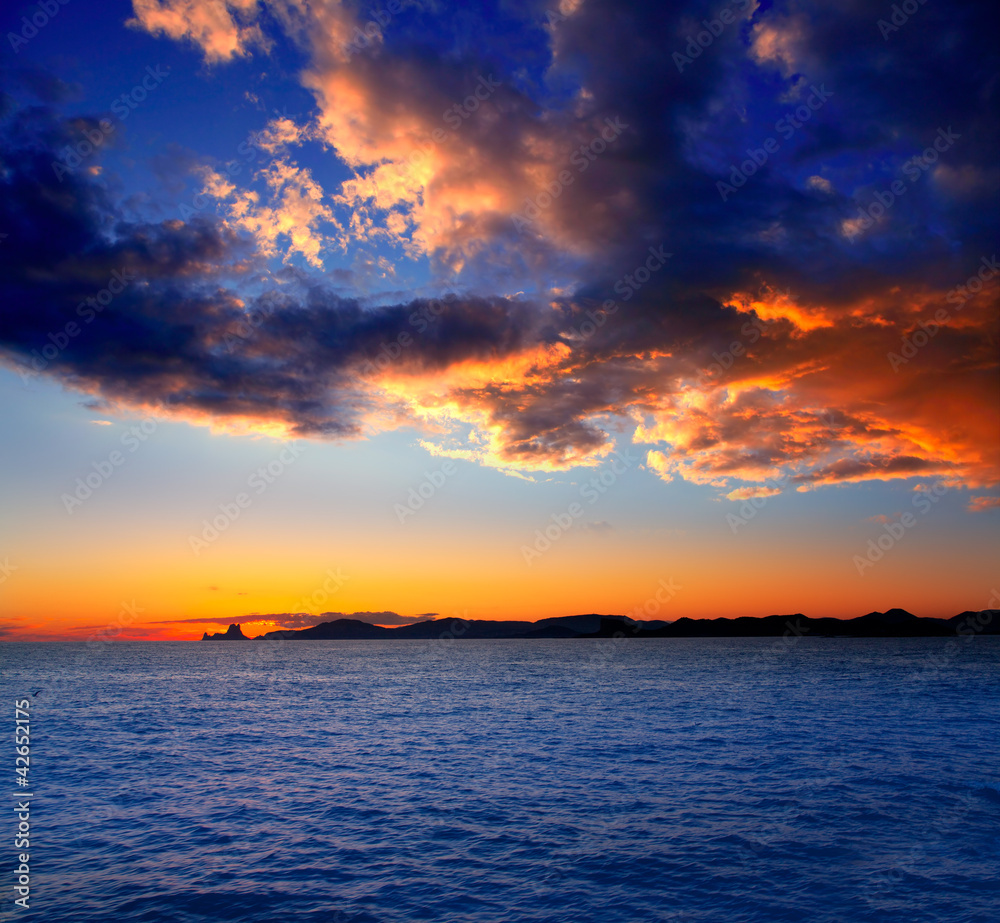 Ibiza island sunset with Es Vedra in background