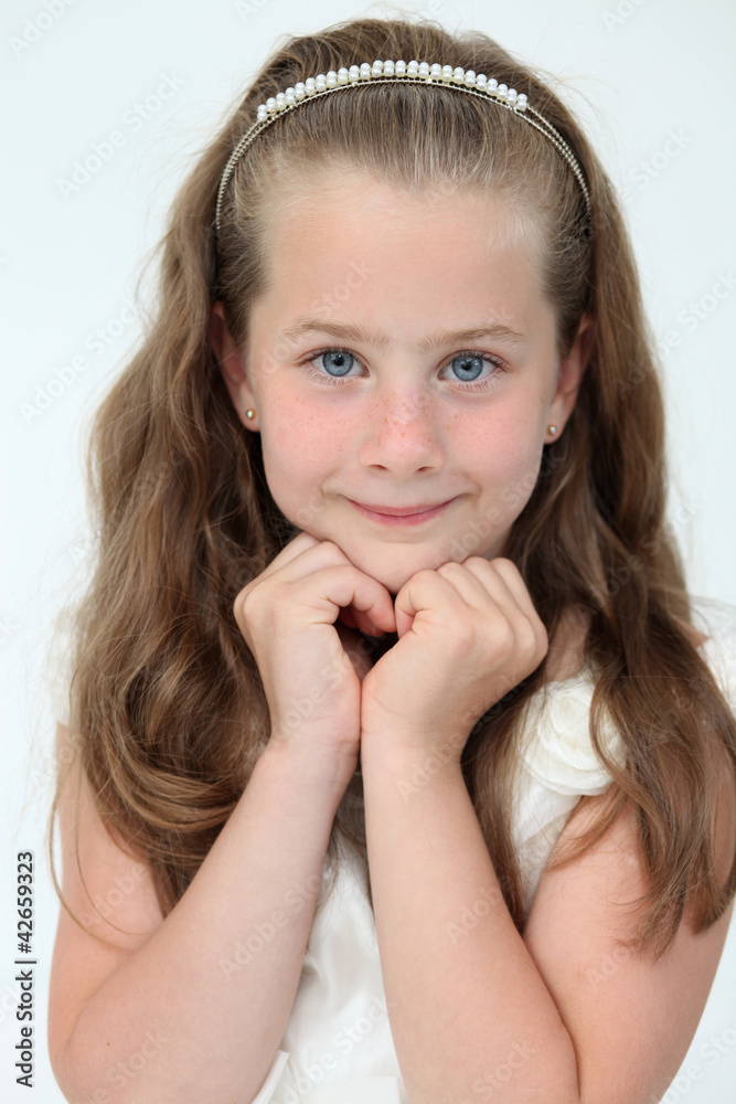 Cute little girl on a white background Cute little girl on a white background
