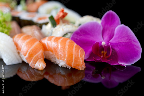 sushi with orchid