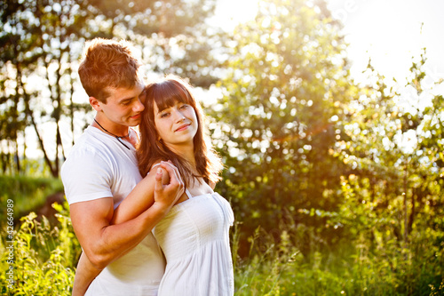 Love couple embracing