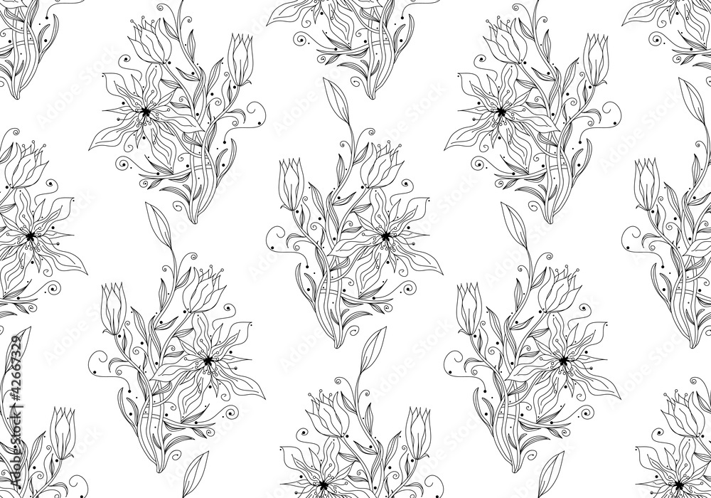 Fototapeta premium Floral seamless vector wallpaper