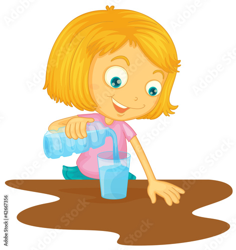 a girl pouring water in glass