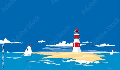 Hintergrund Leuchtturm mit Segelbooten und Meer