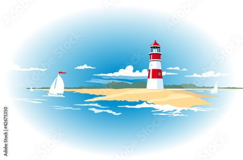 Hintergrund Leuchtturm mit Segelbooten und Meer