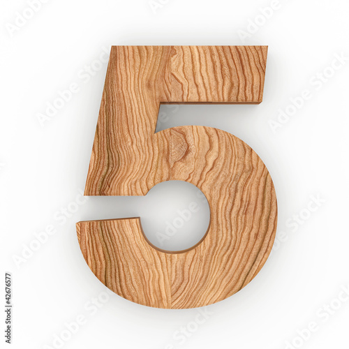 Fototapeta Naklejka Na Ścianę i Meble -  3d Font Wood Number 5