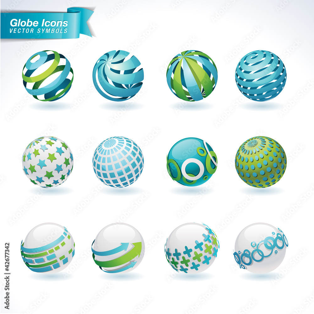 Set of vector abstract globe icons