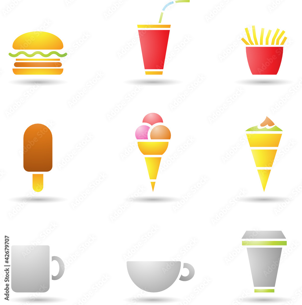 ice cream, coffee and fast food icons ice cream, coffee and fast food icons