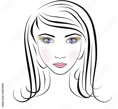 Vector portrait of beautiful face young long hair girl isolated