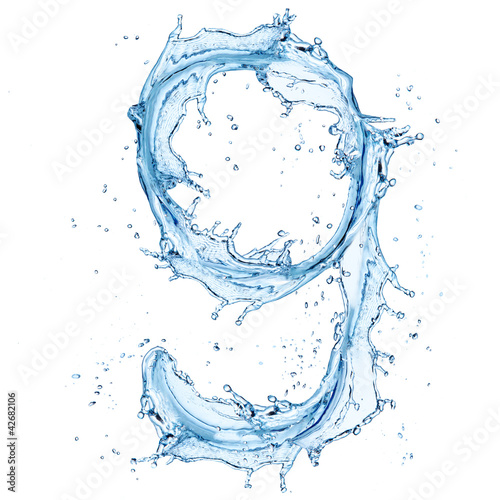 Water splashes number "9" isolated on white background