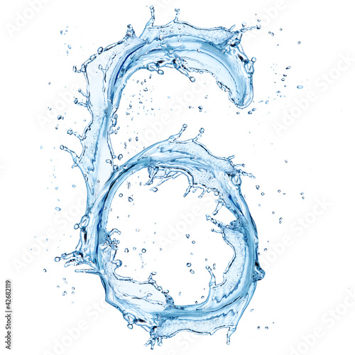 Water splashes number "6" isolated on white background