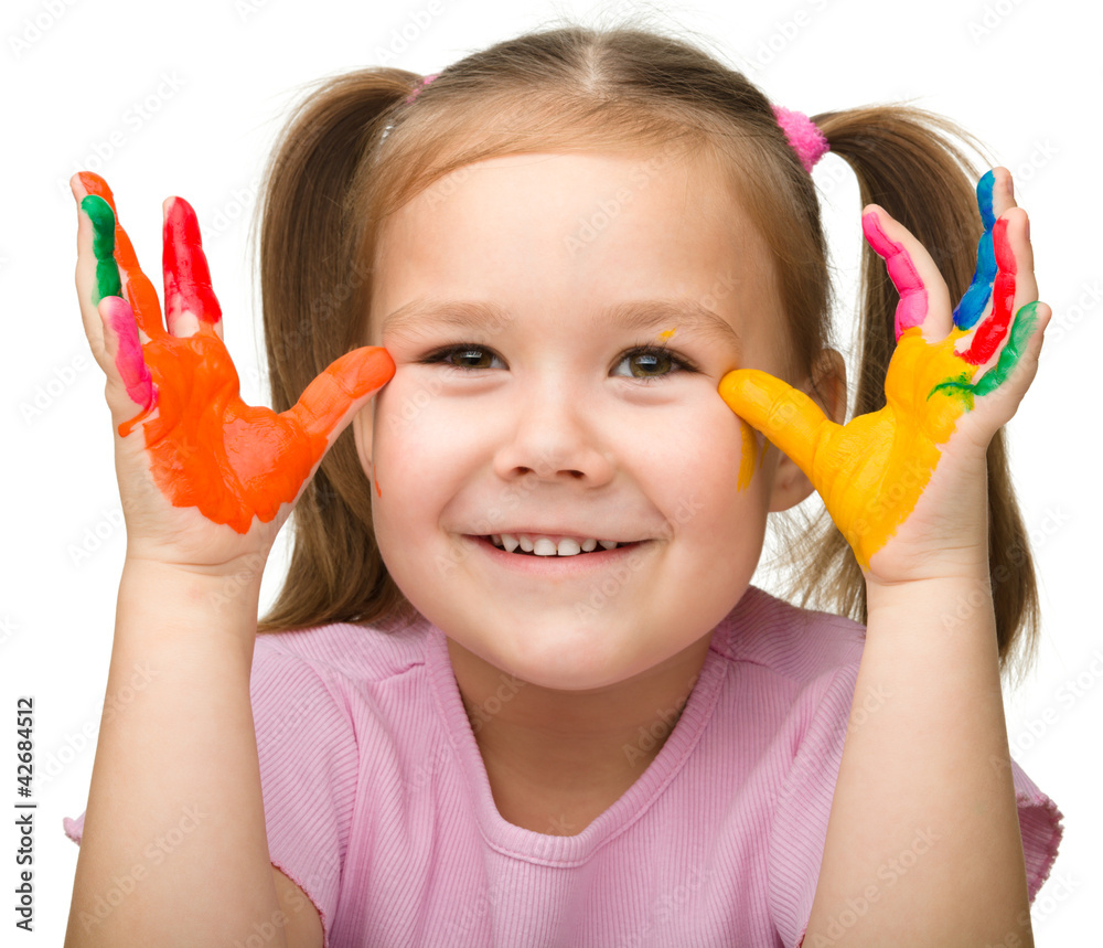 Cheerful girl with painted hands Cheerful girl with painted hands