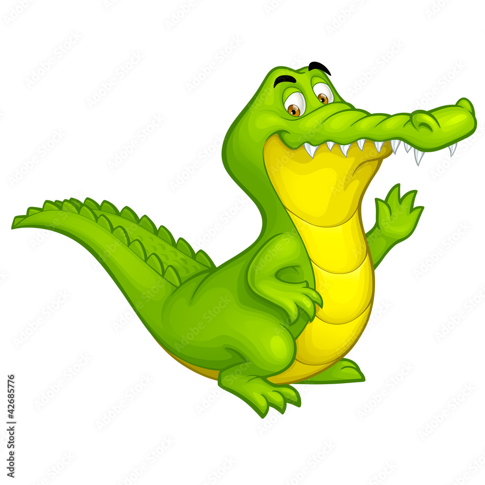 Naklejka premium Vector cartoon happy fun crocodile character