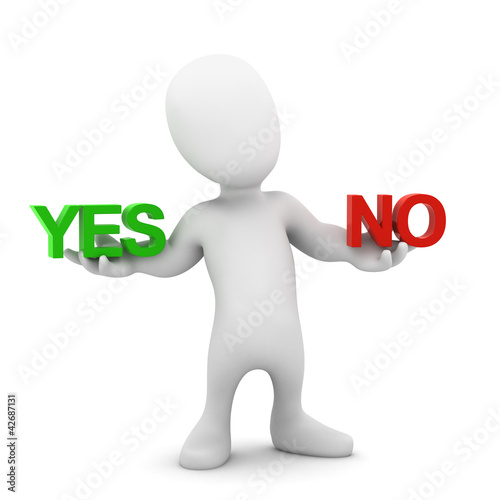 3d Little man choose between yes and no