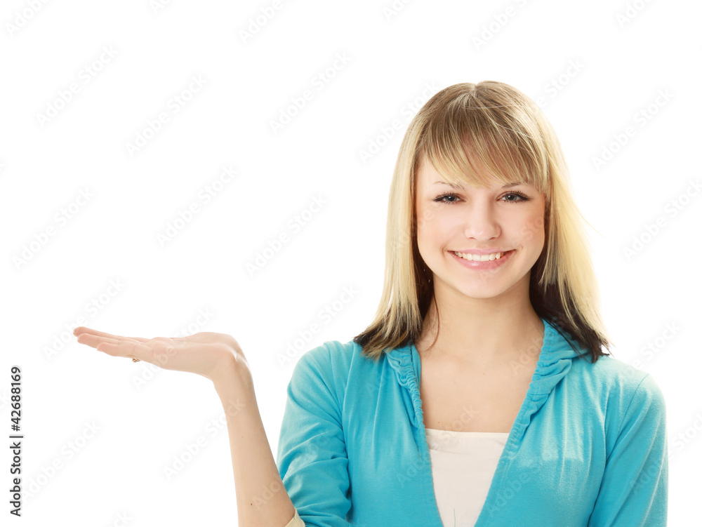 Portrait of a beautiful young woman holding something Portrait of a beautiful young woman holding something