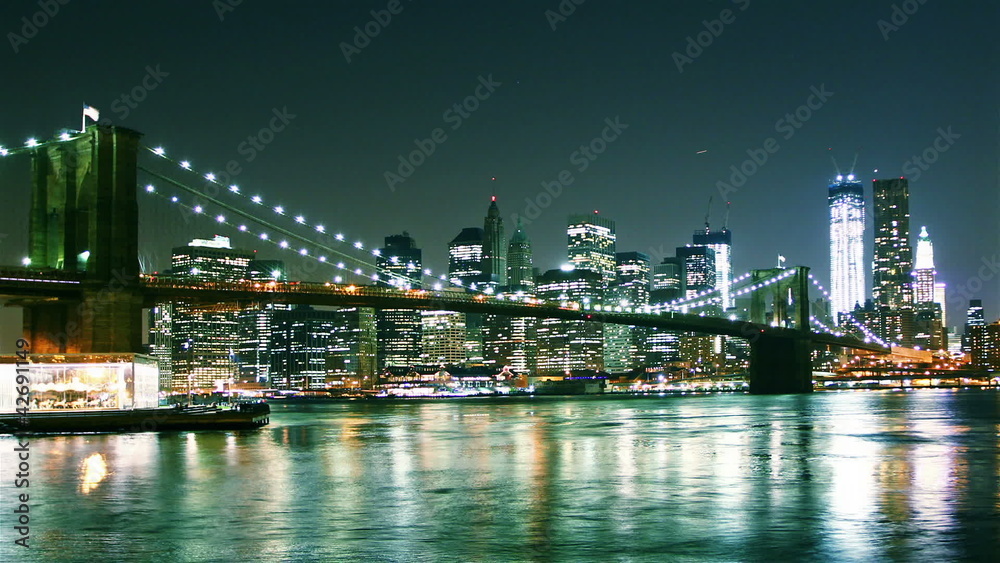 Manhattan skyline and Brooklyn bridge. Time lapse and loopable Manhattan skyline and Brooklyn bridge. Time lapse and loopable