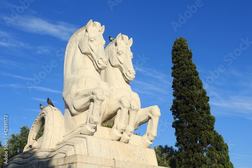 Statue of two horses in Lisbon, Portugal