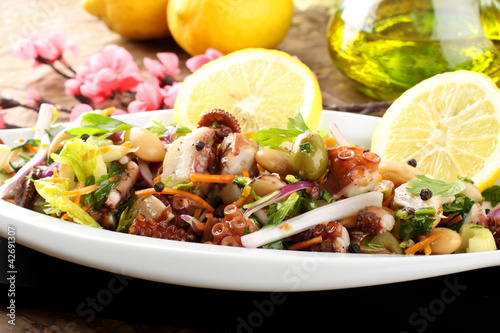 Octopus salad with vegetables and beans