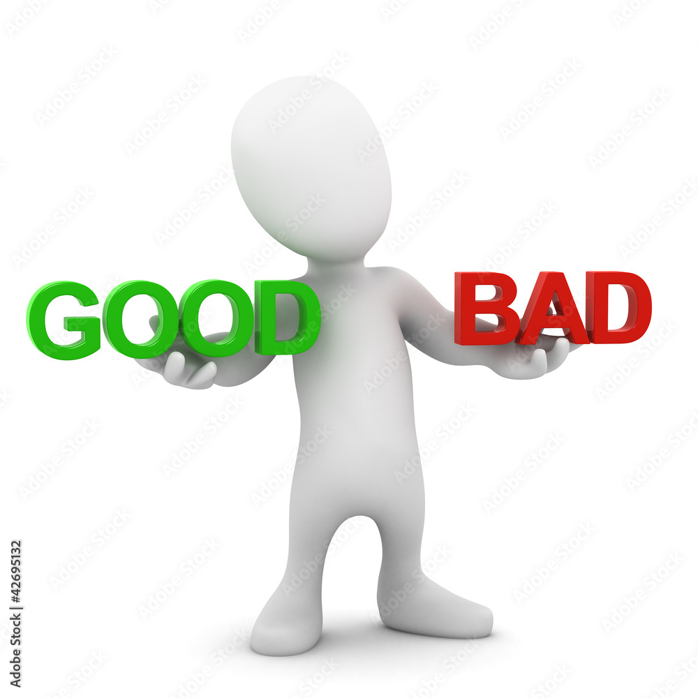 3d Little man choose between good and bad 3d Little man choose between good and bad