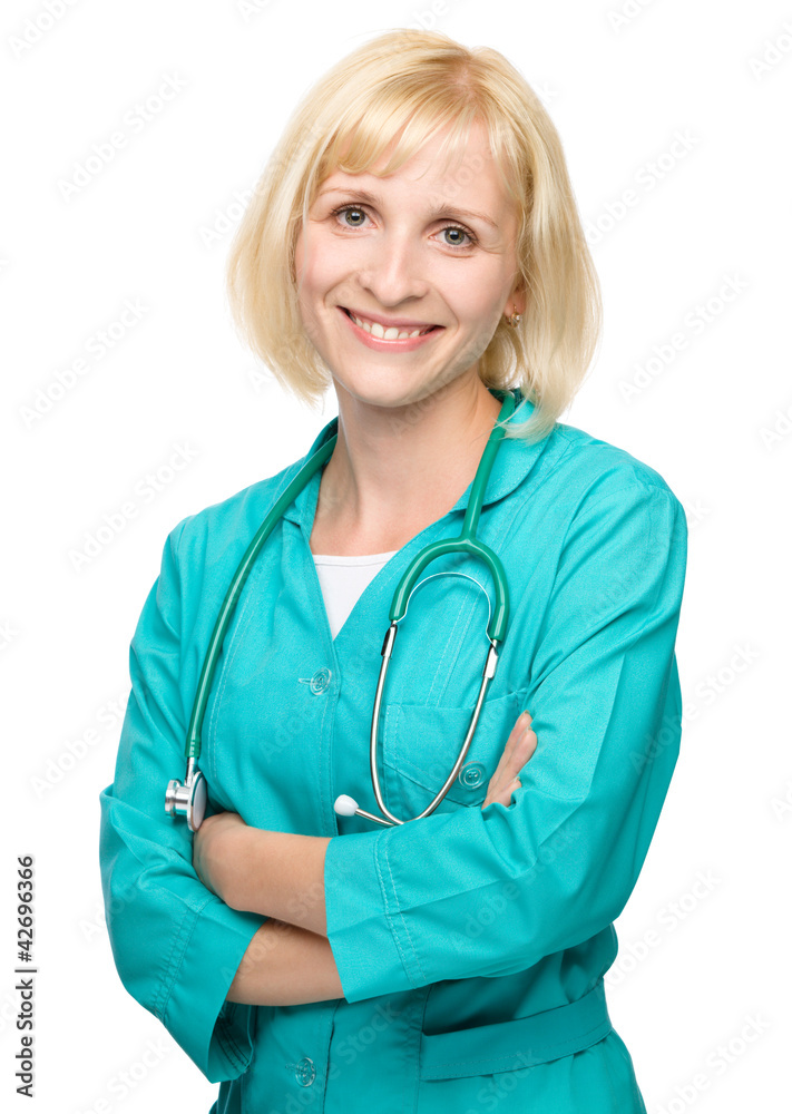 Portrait of a woman wearing doctor uniform Portrait of a woman wearing doctor uniform