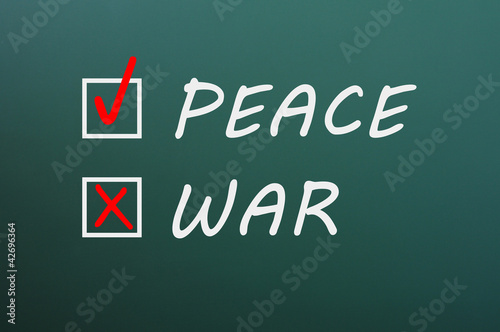 Peace and war with check boxes on a green chalkboard