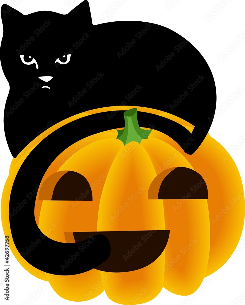 Fototapeta premium Black Cat Peeking Over the Top of a Halloween Pumpkin