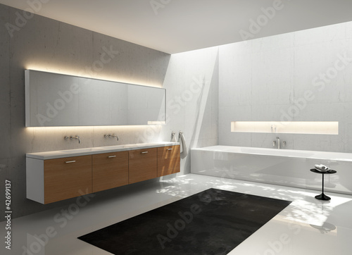 Grey white  wood sink  modern elegant luxury bathroom 