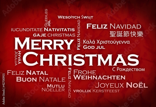 Merry Christmas international language word tag cloud photo