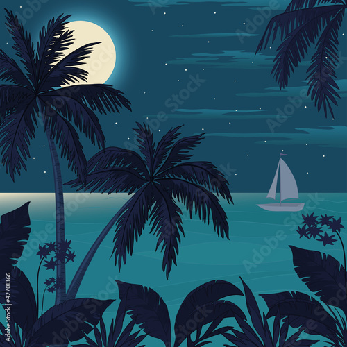 Tropical ocean landscape with palm trees