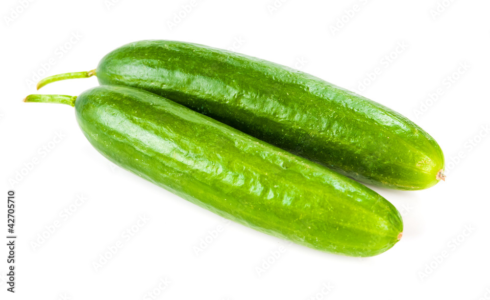 Healthy food. The green cucumbers isolated on white background Healthy food. The green cucumbers isolated on white background