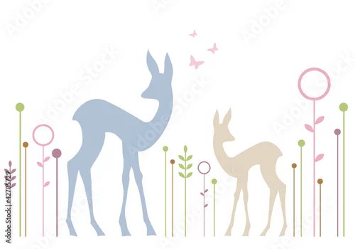 Naklejka na ścianę śliczne jelenie z kwiecistym tłem, wektor
