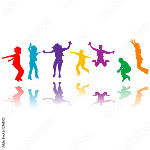 Group of hand drawn children silhouettes jumping © hibrida