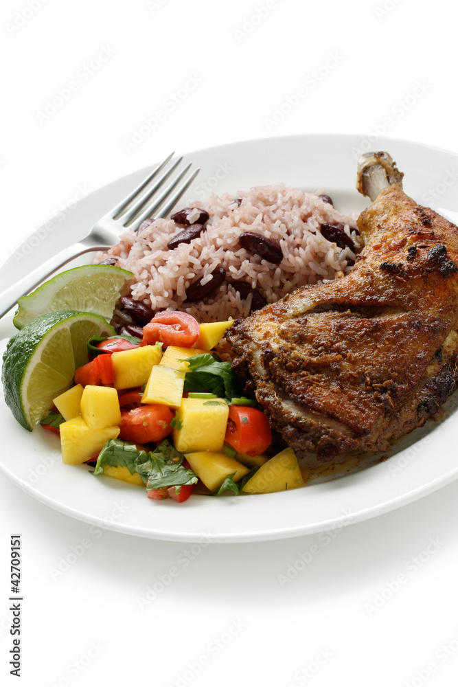 jerk chicken plate, jamaican food jerk chicken plate, jamaican food