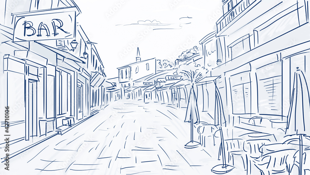 Illustration to the old town - sketch