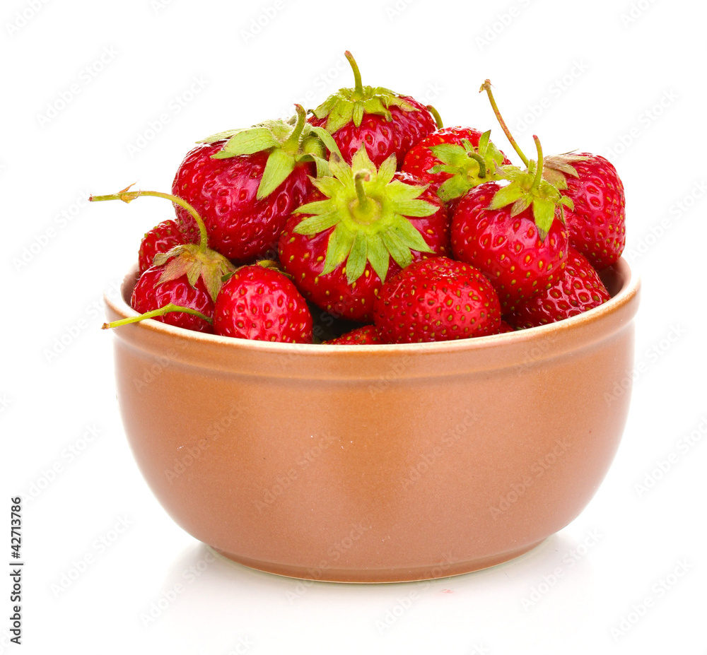 Sweet ripe strawberries in glass bowl isolated on white Sweet ripe strawberries in glass bowl isolated on white