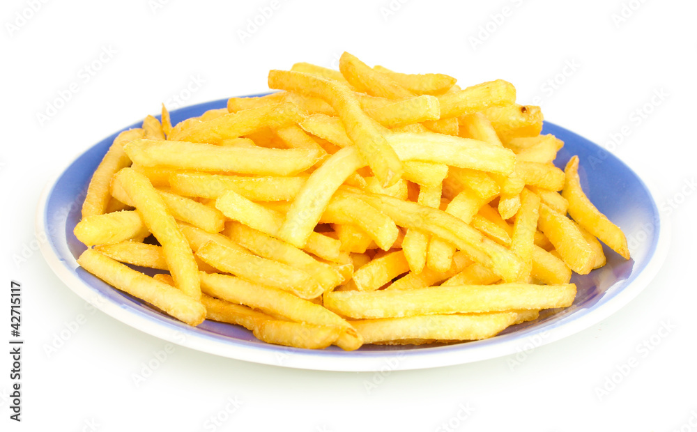 Potatoes fries in the plate isolated on white Potatoes fries in the plate isolated on white