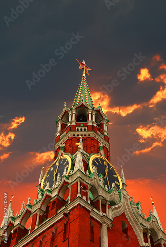 Photography Tower of Kremlin on the sunset background