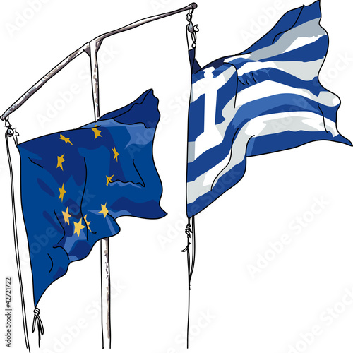 Fahnen EU und Griechenland