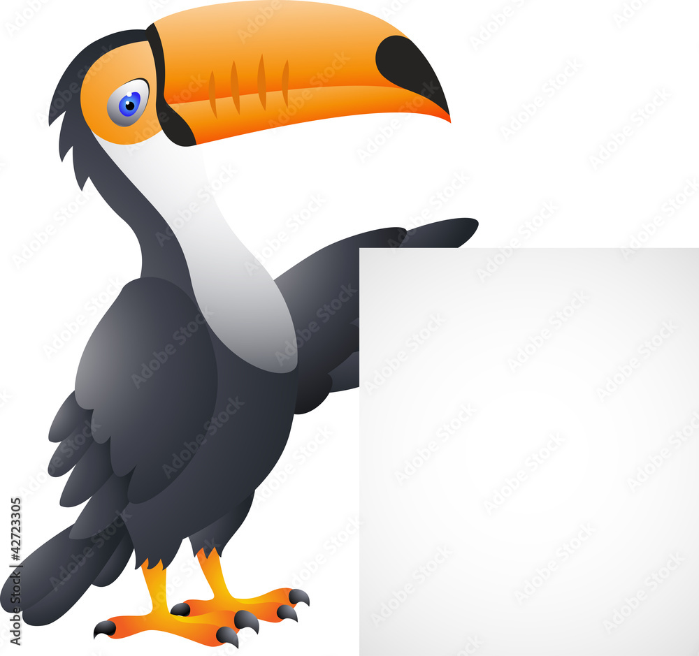 Obraz premium Toucan Bird With Blank Sign