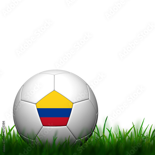 3D Football Colombia Flag Patter in green grass on white backgro