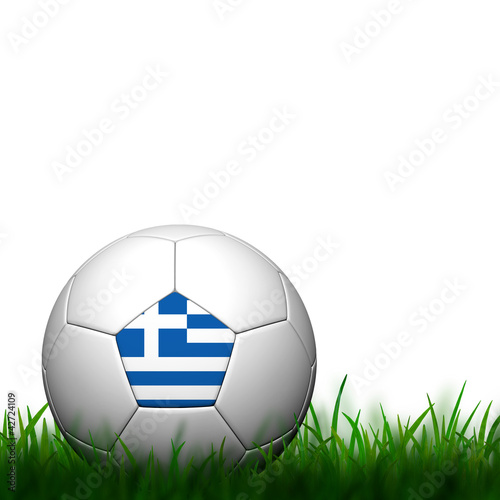 3D Football Greece  Flag Patter in green grass on white backgrou