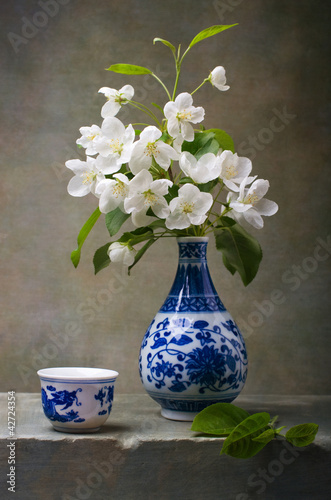 Apple flowers in a chinese vase