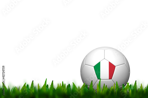 3D Soccer balll Italy Flag Patter on green grass over white back