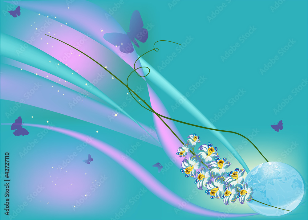 blue butterflies and flowers background