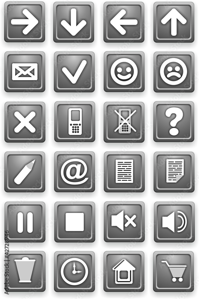 Set of icons. Square pictograms of gray color. Set of icons. Square pictograms of gray color.
