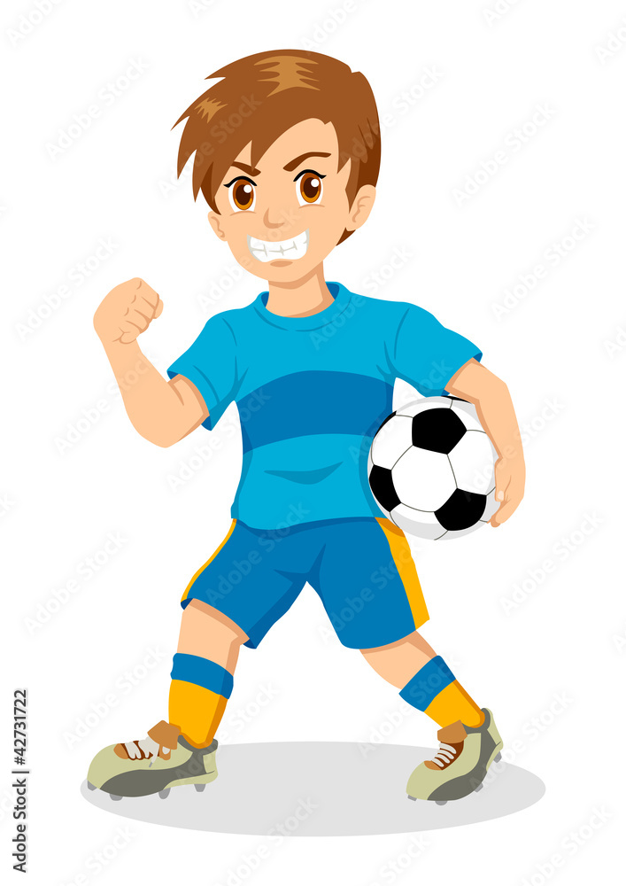 Cartoon illustration of a boy holding a soccer ball